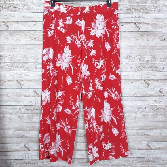 Isaac Mizrahi Pants - Isaac Mizrahi Pebble Knit Wide Leg Pants XL Pull On Red Floral NWOT 168A